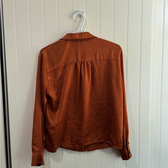 Women's Rust Button-Up Satin Top - Picture 3 of 3